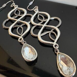 Avon Two-Tone Silver Celtic Knot Teardrop Crystal Statement Dangle Earrings 3”
